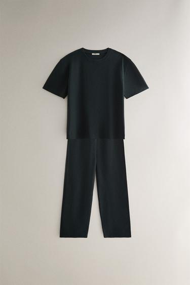 PANTALON LONG EN COTON - Vert / Bleu de Zara - Image 3