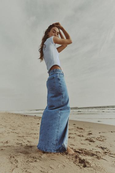 JUPE Z1975 MI-LONGUE EN JEAN À OUVERTURE - Bleu moyen de Zara - Image 2