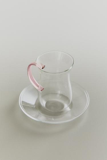 BOROSILICATE TUMBLER AND SAUCER - Pink by Zara