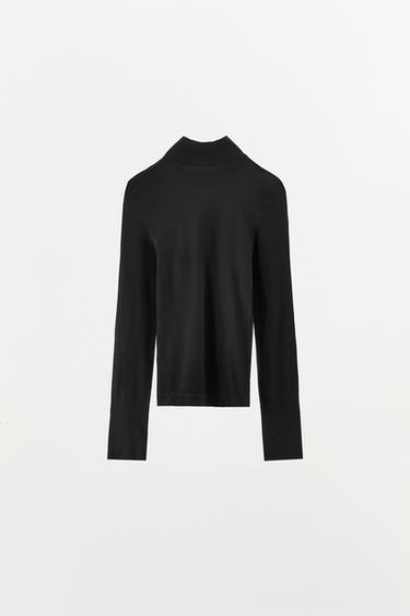 TOP COL MONTANT AVEC POLYAMIDE - Noir de Zara - Image 1