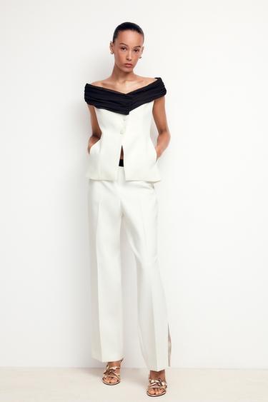 CONTRAST WAIST TROUSERS - Ecru by Zara