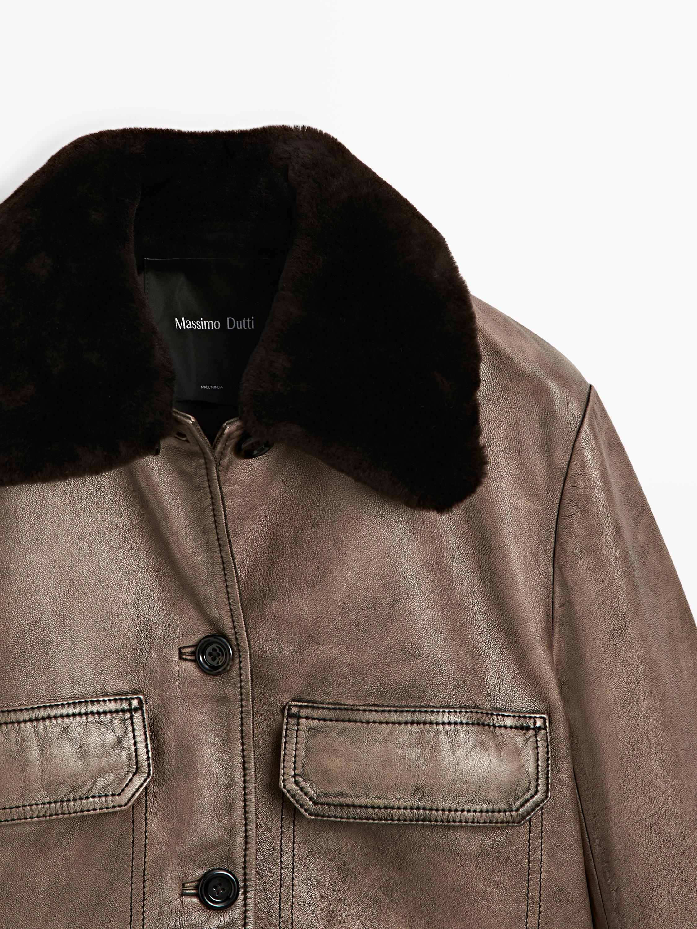 Nappa leather jacket with fur skin collar