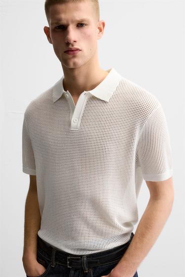 OPENWORK TEXTURED POLO SHIRT - Ecru by Zara - Image 5