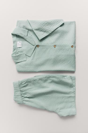 ПИЖАМА SEERSUCKER В ПОЛОСКУ ДЛЯ ДЕВОЧЕК 6-14 ЛЕТ — ЗЕЛЕНОВАТЫЙ от Zara