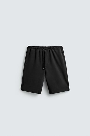 Zara 交織標籤百慕達短褲 - 黑色 - 圖片 0