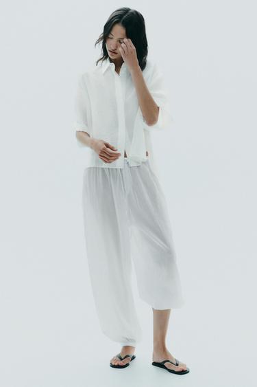 Zara FLOWY SHORT SLEEVE SHIRT - Ecru