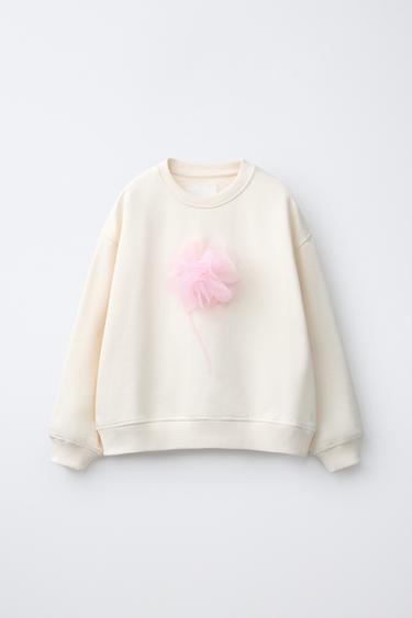 3D TULLE FLOWER SWEATSHIRT - Ecru by Zara