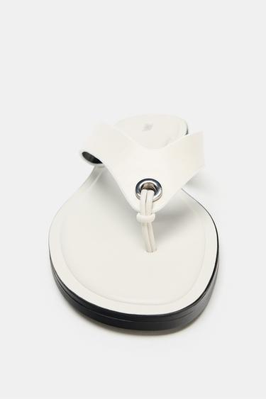 SANDALES PLATES EN CUIR - Blanc de Zara - Image 4