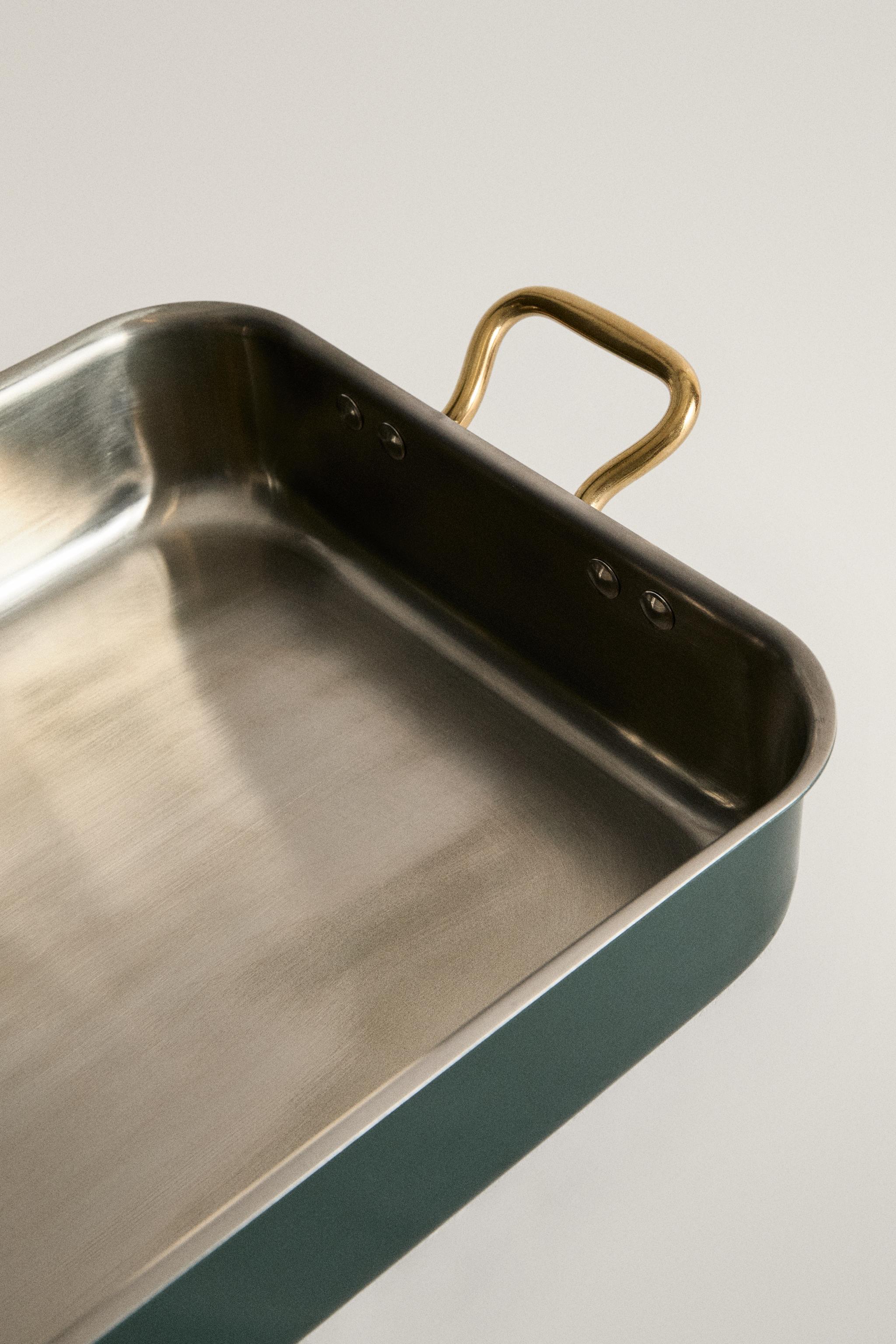 RECTANGULAR STEEL SERVING DISH WITH GOLD HANDLES CHRISTMAS