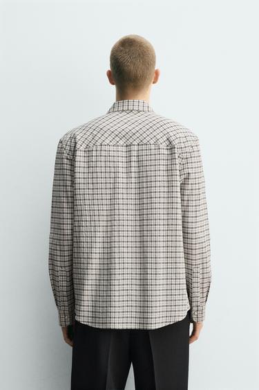 RELAXED FIT CHECK SHIRT - Ecru / Black by Zara - Image 2