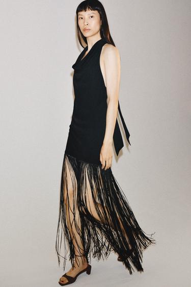 ZW COLLECTION HALTERNECK FRINGED DRESS - Black by Zara