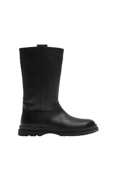 Zara MID CALF LEATHER BOOTS - Black