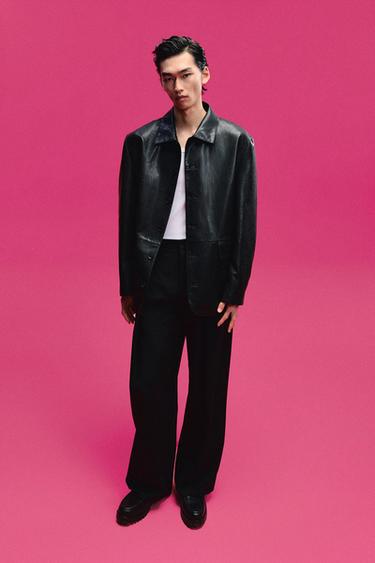 RELAXED FIT FAUX LEATHER OVERSHIRT - Black by Zara