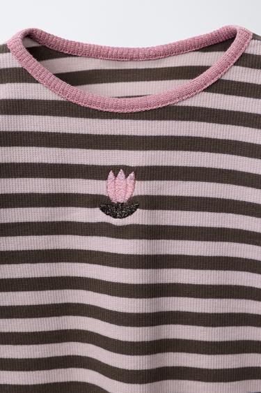 STRIPED GLITTER EMBROIDERED T-SHIRT - Mid-pink by Zara - Image 2