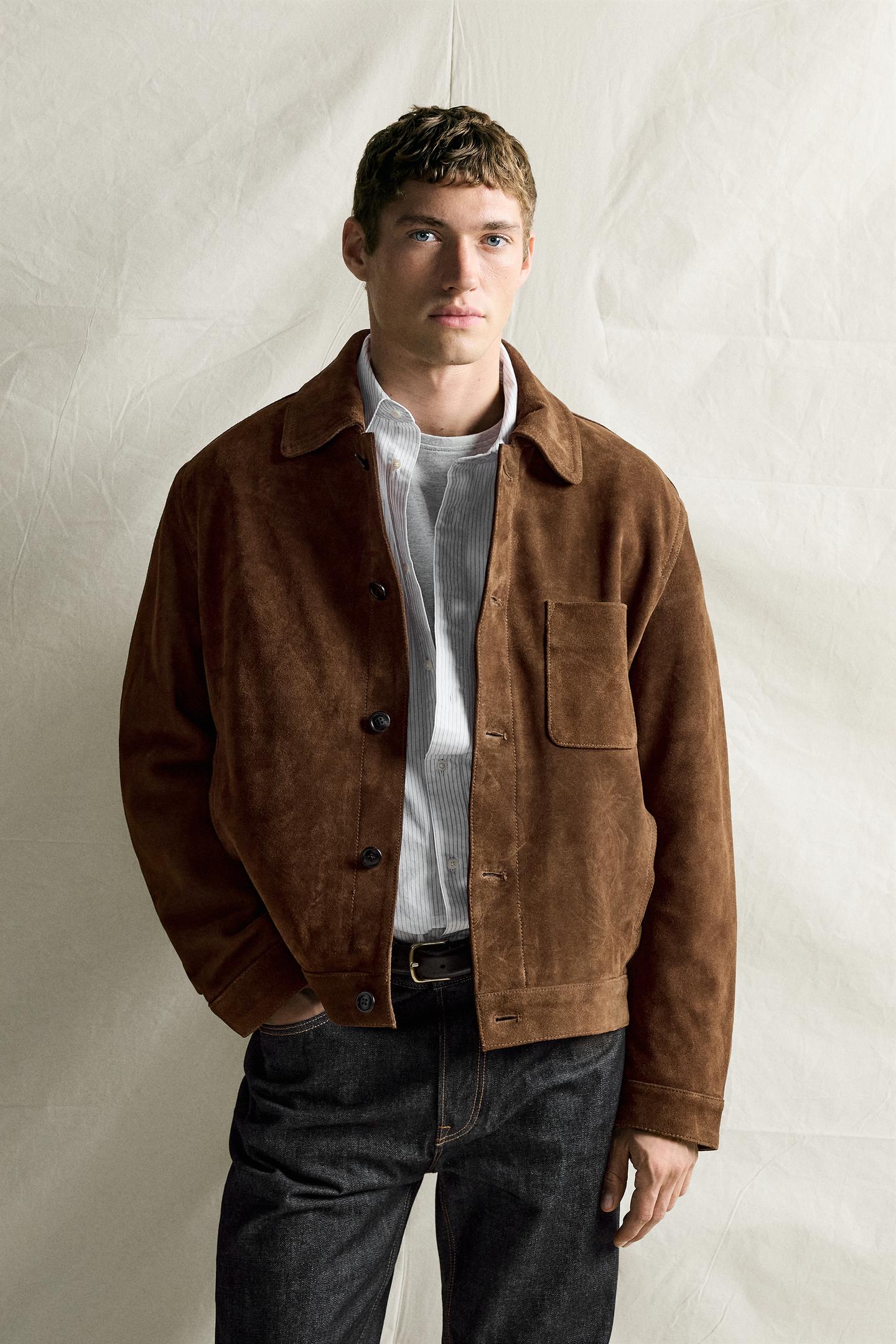 Мужская куртка Zara Relaxed Fit Suede Leather, цвет: Brandy — фото 2