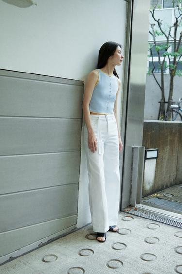 JEANS Z1975 WIDE LEG ハイウエスト ベルトホワイト0ZaraのJEANS Z1975 WIDE LEG ハイウエスト ベルト - ホワイト - 画像 0