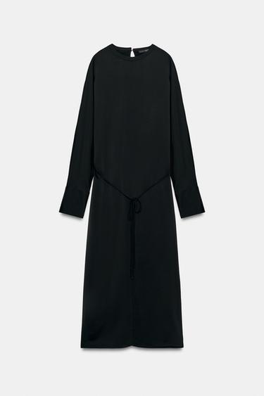 ZW COLLECTION SATIN BELTED DRESS - Black by Zara