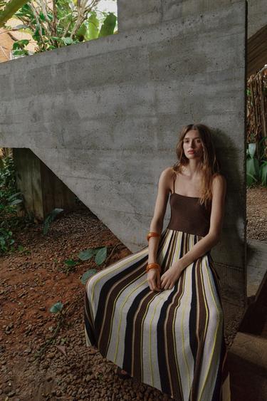 RUSTIC STRIPED DRESS - Ecru / Brown by Zara - Image 2