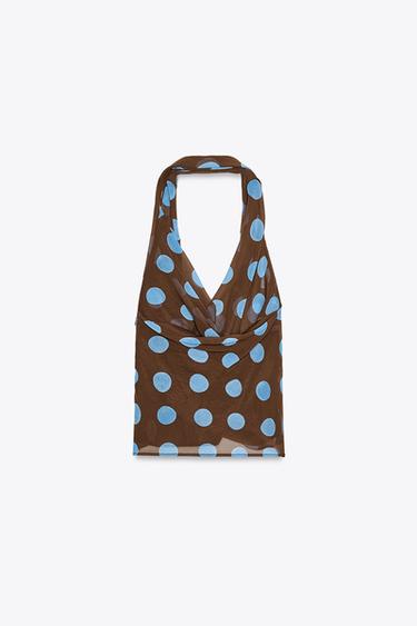 POLKA DOT HALTER TOP WITH SCARF - Brown-Blue by Zara - Image 5