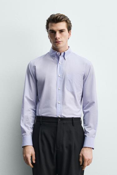 Zara REGULAR FIT PLAID SHIRT - Lilac / White