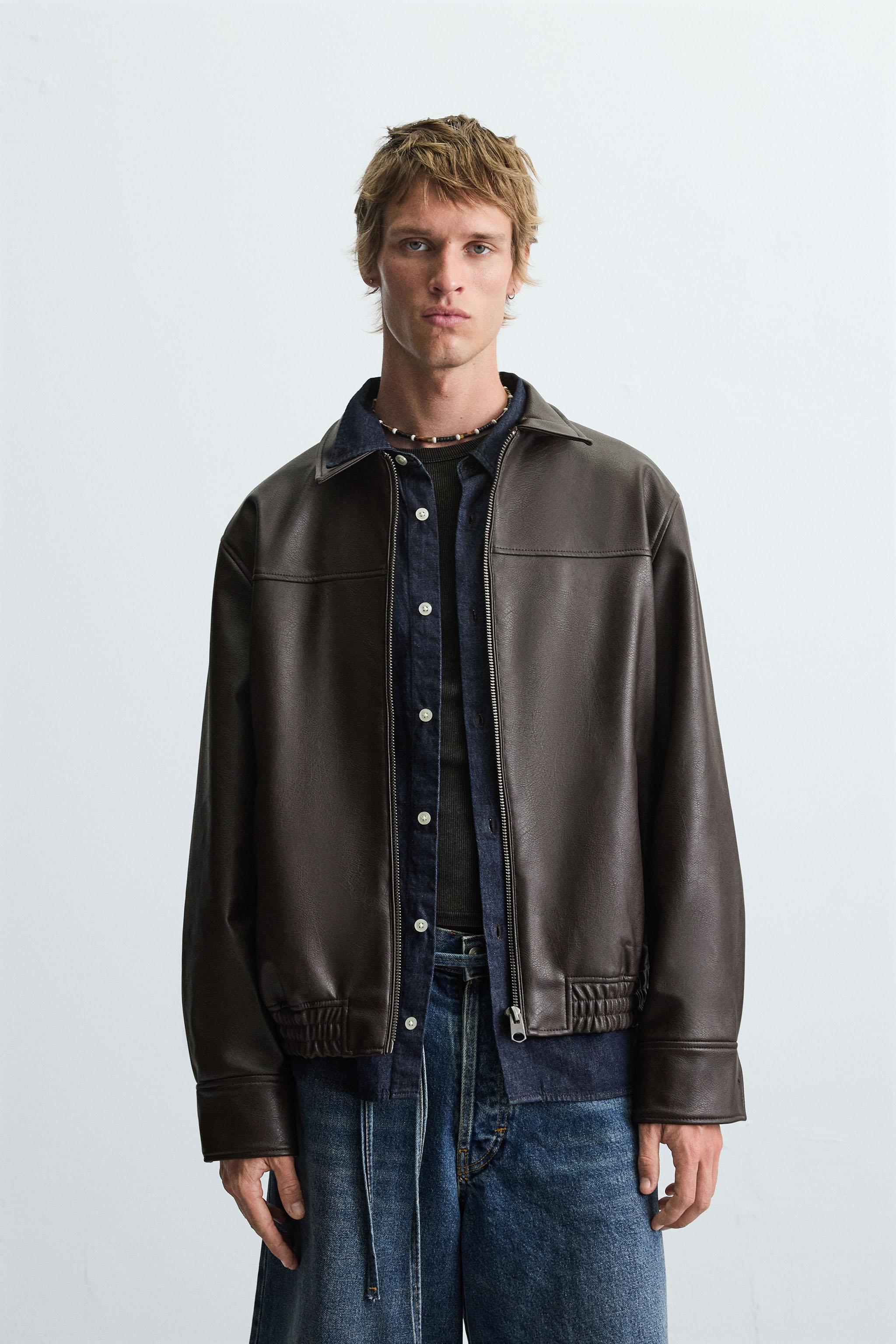 ZARA　ザラ　レザージャケット　水牛本革　クワガタ　ブラック＆ブラウン　Ｌ org.jpg