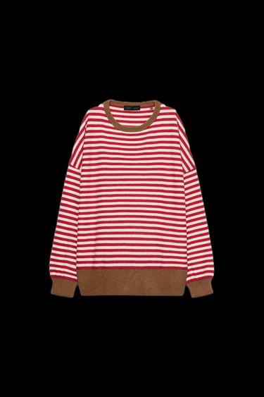 JERSEY 100% LANA RAYAS - Crudo / Rojo de Zara