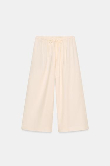 PANTALÓN ANCHO CON LINO - Crudo de Zara