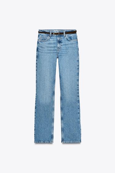 JEANS Z1975 90'S STRAIGHT HIGH-WAIST BELTED - Mid-blue by Zara