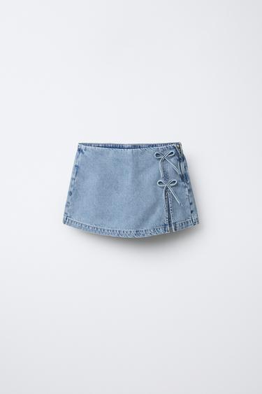 DENIM BERMUDA SKIRT WITH TIE DETAIL - Blue by Zara - Image 0