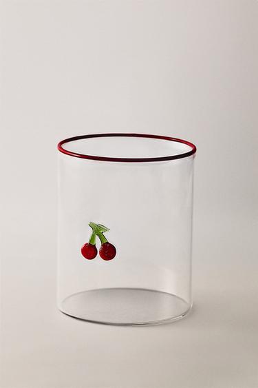 Zaras GLAS MED FRUKT I BOROSILIKATGLAS - Röd