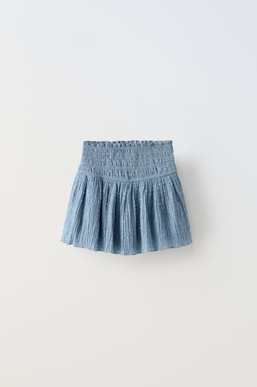 DOTTED MESH SKIRT WITH ELASTICATED DETAILS - Mid-blue by Zara - Image 0