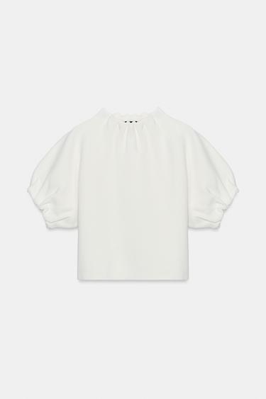 Zara RUCHED KNIT TOP - White