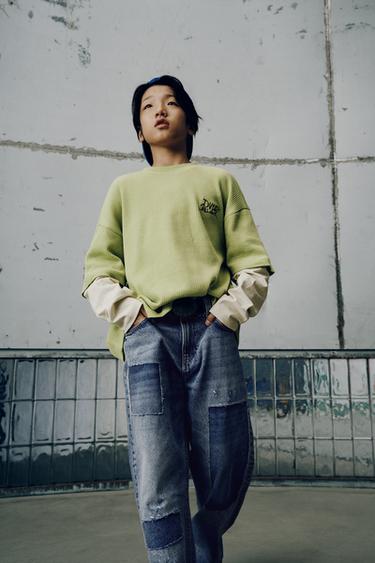 DOUBLE LONG SLEEVE WAFFLE-KNIT T-SHIRT - washed green by Zara