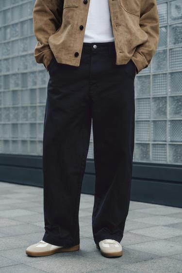 Zara 寬鬆版型寬管長褲 - 黑色