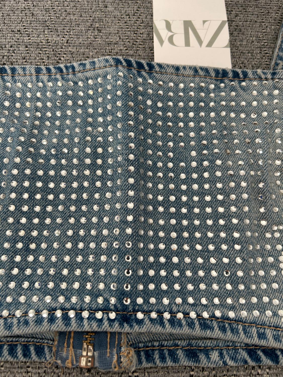 TRF DENIM CROP TOP WITH RHINESTONES - Image 2