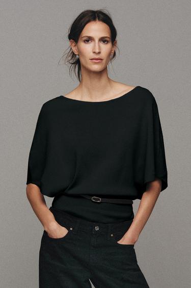 Zara 附腰帶針織上衣 - 黑色