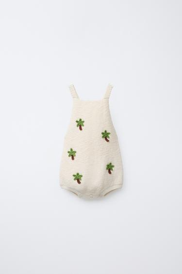 KNIT JUMPSUIT WITH PALM TREE EMBROIDERY - Ecru by Zara - Image 0