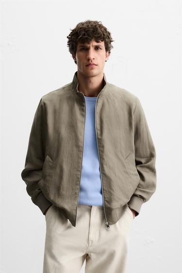 ג'קט BOMBER מבד 100% פשתן - חאקי בהיר של Zara