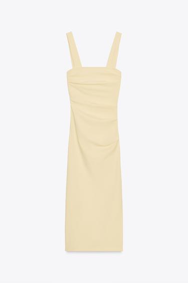 PLEATED MIDI DRESS - Yellow by Zara - Image 1