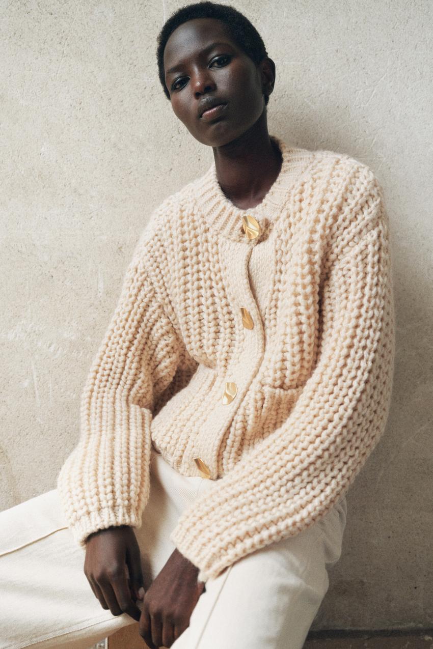 CHUNKY KNIT CARDIGAN - Ecru | ZARA United States
