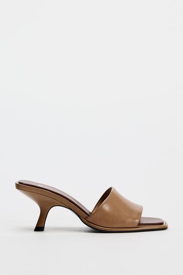 LEATHER HEELED MULES - Brown by Zara