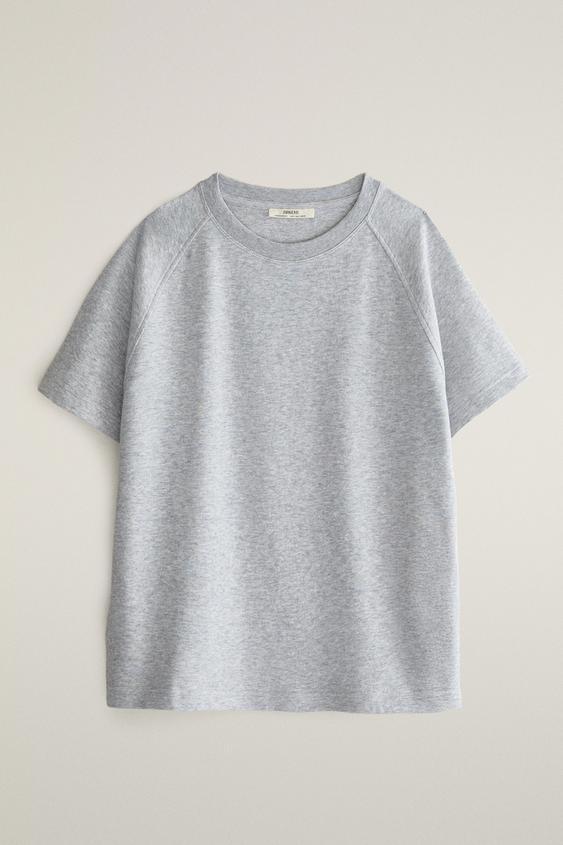 Zara SHORT SLEEVE COTTON T-SHIRT - Gray - Image 0