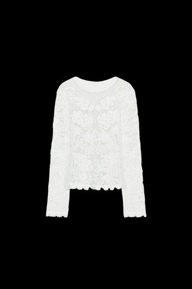 EMBROIDERED LACE TOP - White by Zara - Image 0