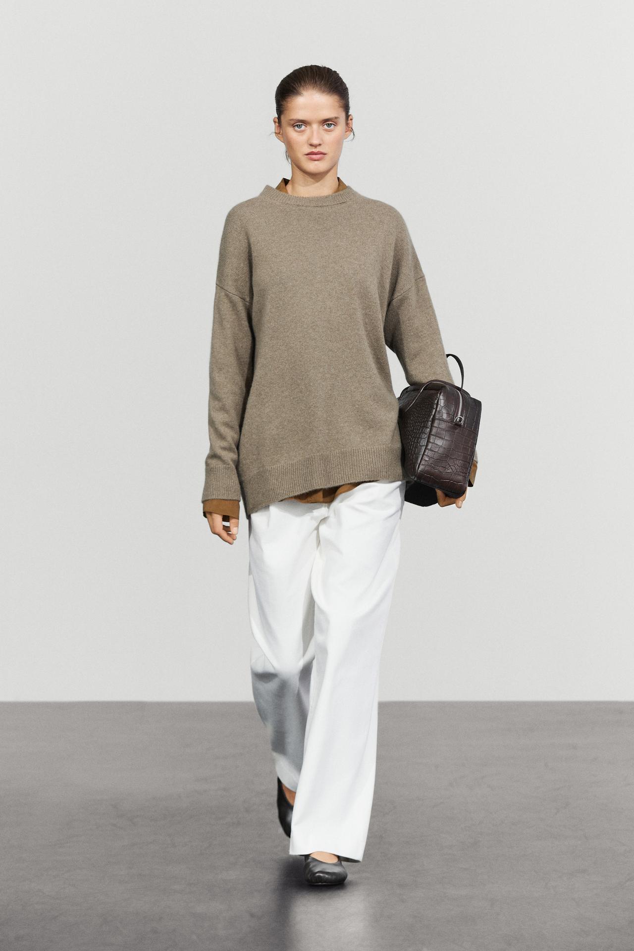 100% cashmere oversize knit sweater — Green marl