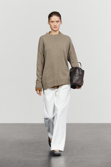 100% cashmere oversize knit sweater — Green marl 1