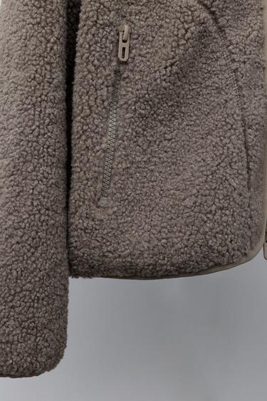 FAUX SHEARLING JACKET WITH EMBROIDERED TEXT - Brown by Zara - Image 5