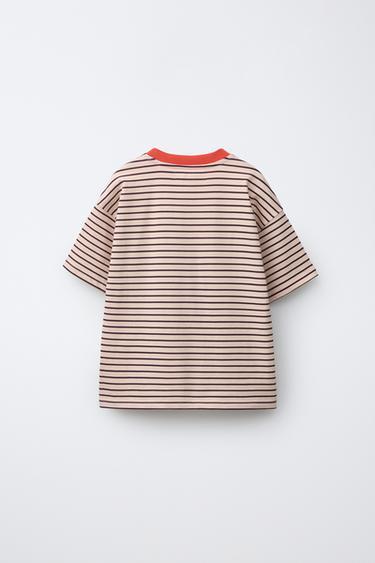 T-SHIRT WITH CONTRAST STRIPES - Pink by Zara - Image 1