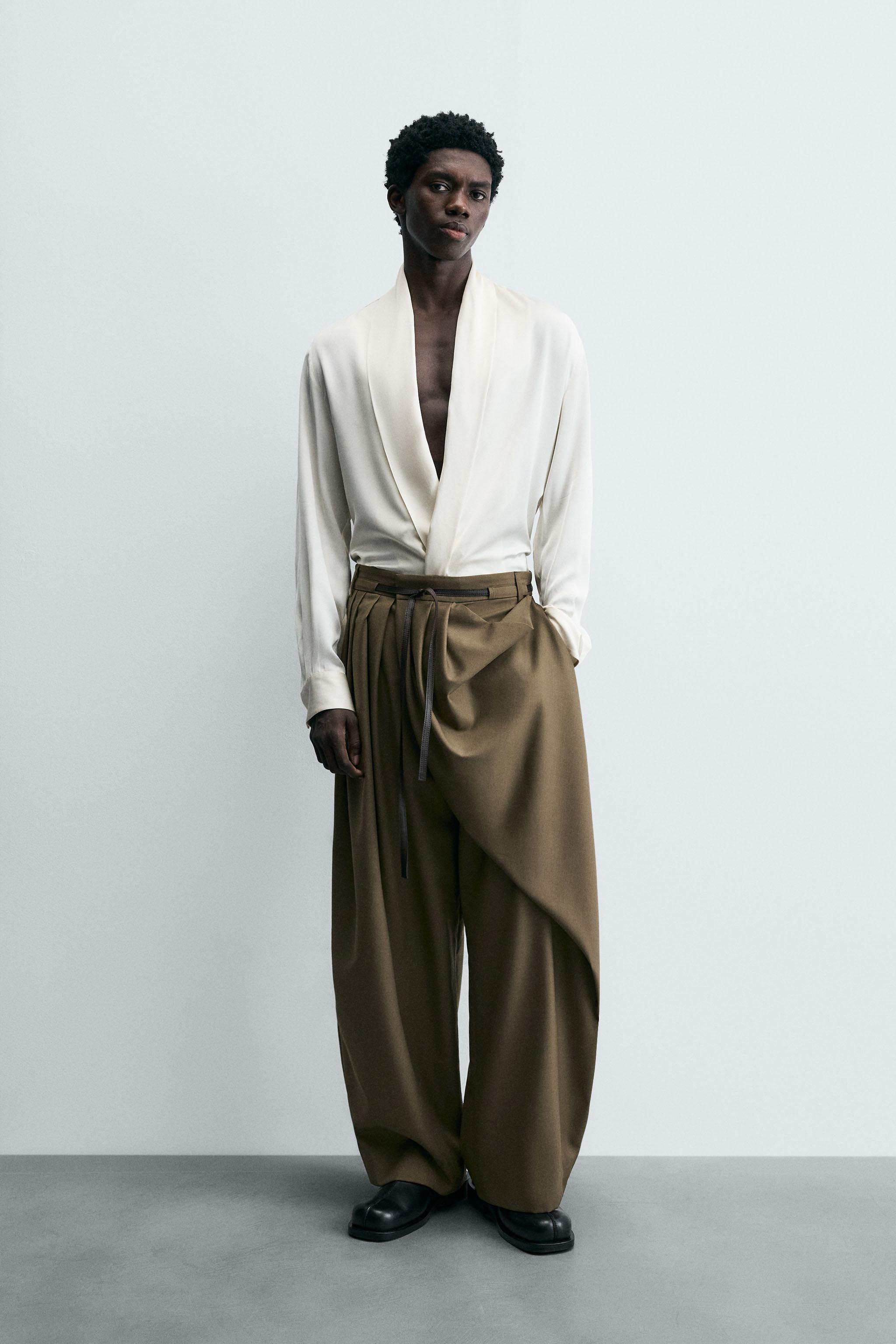 LIMITED EDITION FLOWY SHAWL COLLAR SHIRT - Oyster-white | ZARA Canada