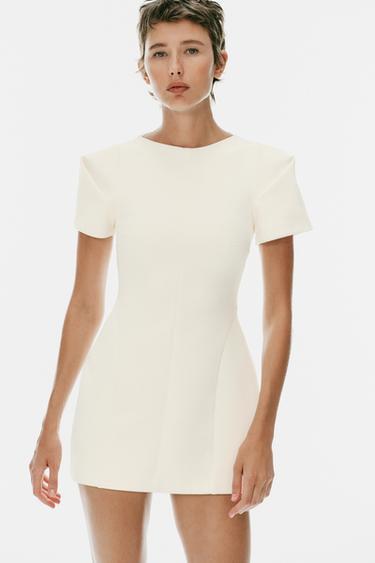 VESTIDO MINI MANGA PLIEGUES - Blanco roto de Zara