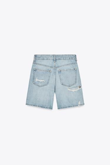 MID-WAIST RIPPED TRF DENIM BERMUDA SHORTS - Blue by Zara - Image 5